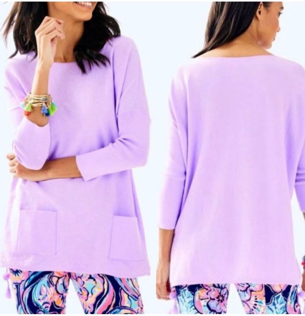 Lilly Pulitzer Elba Coolmax Sweater Top Lilac Freesia‎ Size M Coastal Preppy